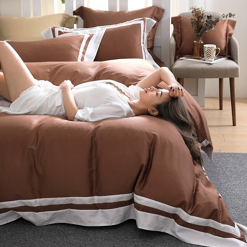 (雙人尺寸)築夢原色調-卡布奇諾60棉多層設計款床包四件組 - 寢具/床單/被套 - 棉．麻 咖啡色