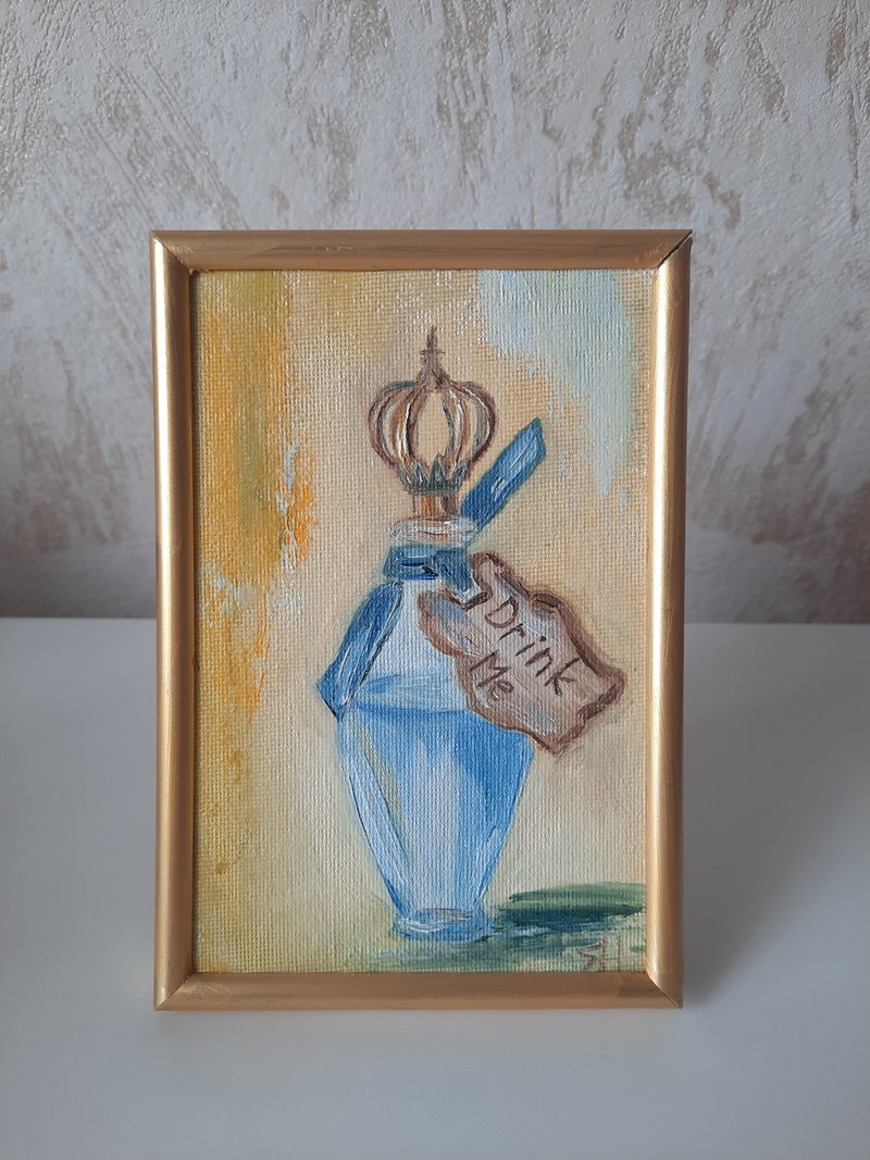 Drink me oil painting Inspired by Wonderland Bottle oil painting 油畫 - 海報/掛畫/掛布 - 棉．麻 藍色