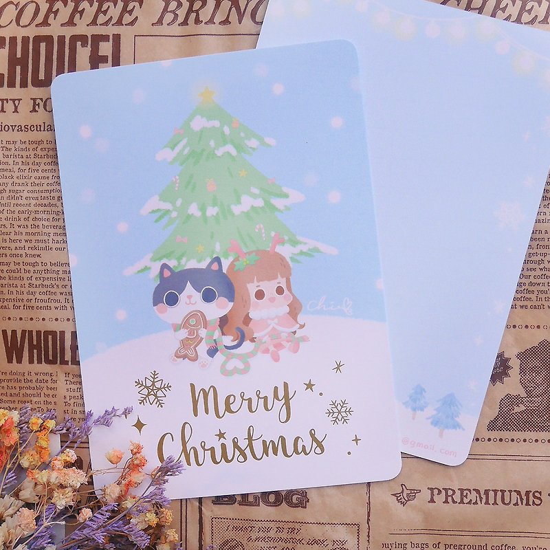 Christmas Bronze Christmas Card / ChiaBB Illustrator Postcard in the Snow - Cards & Postcards - Paper Blue
