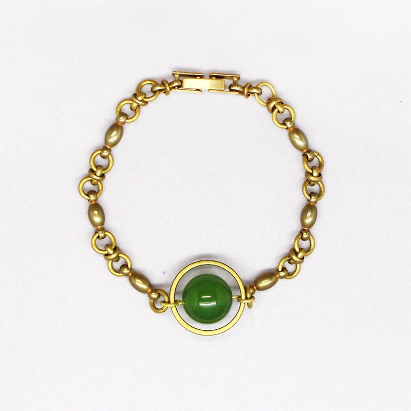 half's half- unnamed planet (green) - Brass / bracelet / agate / planet - Bracelets - Other Metals Green