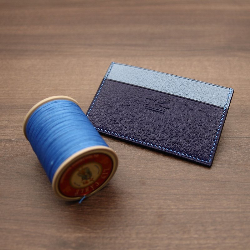 [DK] Card Holder in blue / light blue - ที่ใส่บัตรคล้องคอ - หนังแท้ สีน้ำเงิน