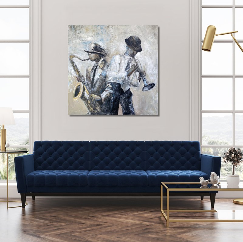 抽象爵士音樂壁畫復古油畫具象繪畫原創 - 壁貼/牆壁裝飾 - 壓克力 多色