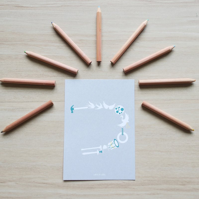 日文平假名五十音插畫明信片<つ> - 心意卡/卡片 - 紙 藍色