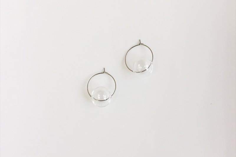透明泡泡 不鏽鋼圈形玻璃耳環 - 耳環/耳夾 - 玻璃 透明