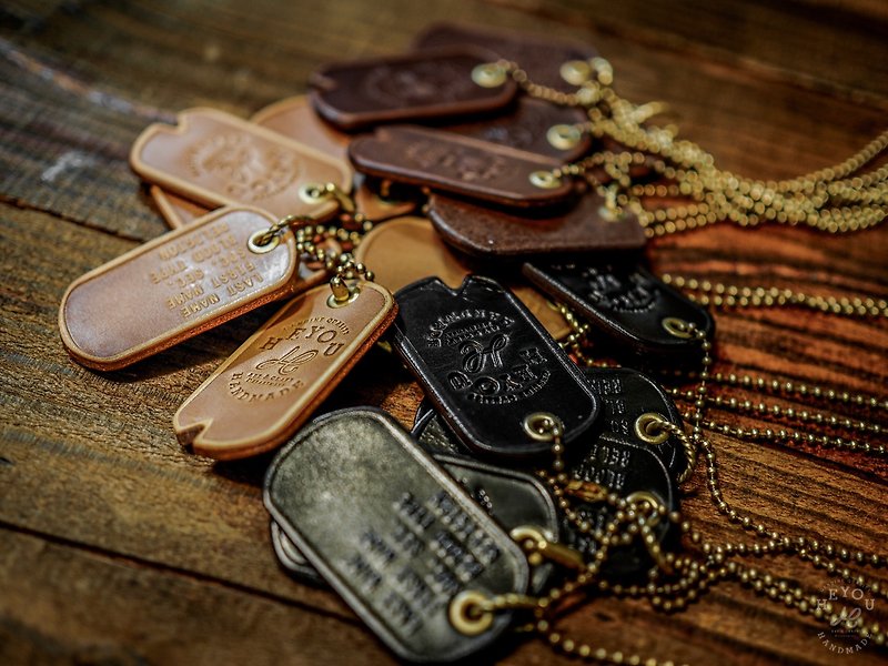 Leather Military Dog Tag - Necklaces - Genuine Leather Multicolor