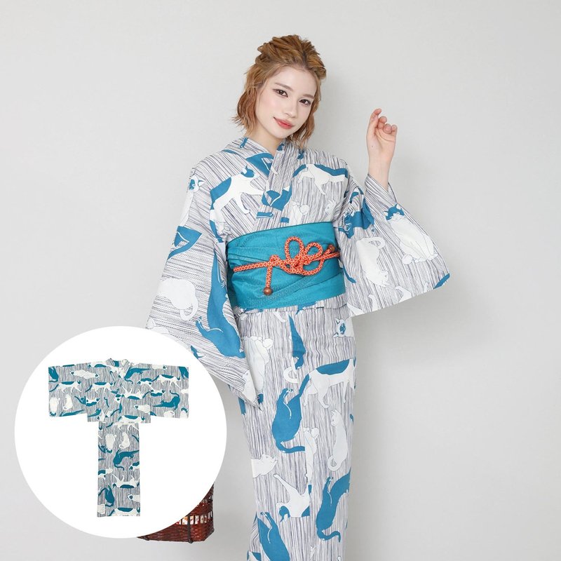 日本 和服 女性 兩件式 浴衣 腰封 套組 F size x23h-12 - 其他 - 棉．麻 紅色