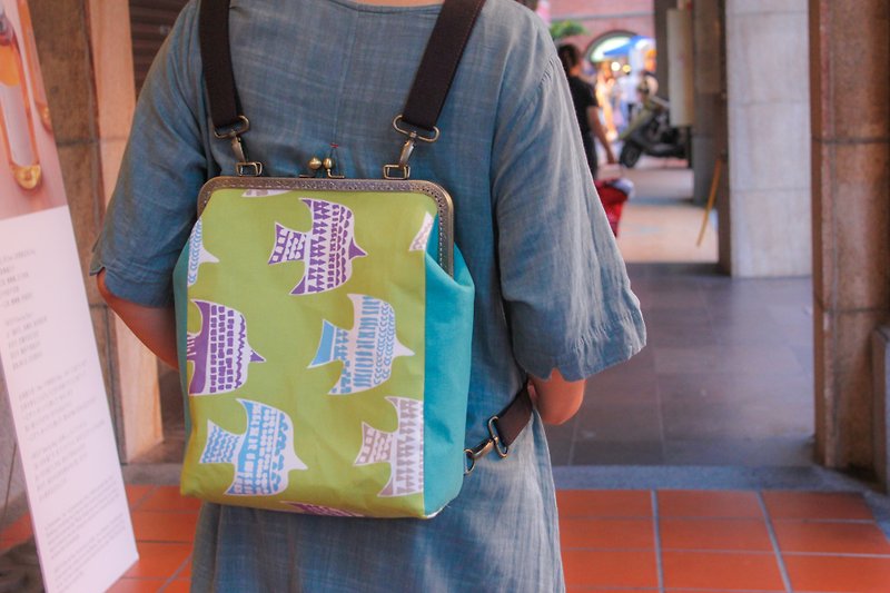 [Asuka Diary] Toast mouth gold bag/backpack/side backpack/cross-body bag - Backpacks - Cotton & Hemp Green