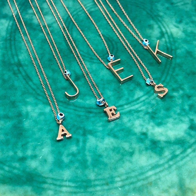 Turkish 925 Sterling Silver Blue Eyes and I Letter Necklace - สร้อยคอ - เงินแท้ 