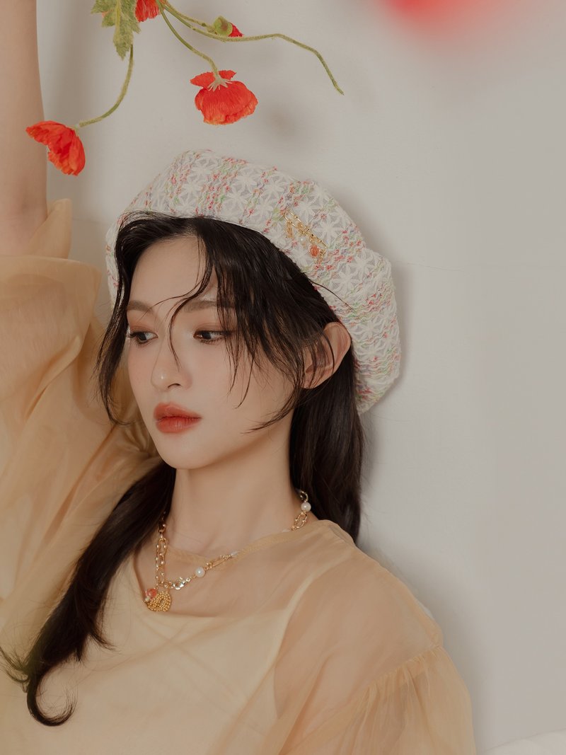 藝術油畫派。MUCHAT手作琉璃珠彩色編織貝蕾帽 - 帽子 - 聚酯纖維 多色