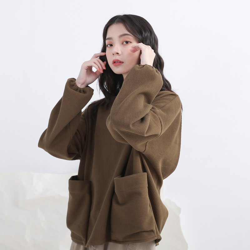 Youran_悠然大口袋上衣_21AF004_橄欖綠 - 女上衣/長袖上衣 - 聚酯纖維 綠色