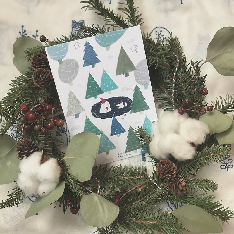 聖誕系列明信片 - 森林中的星空溫泉 - 心意卡/卡片 - 紙 