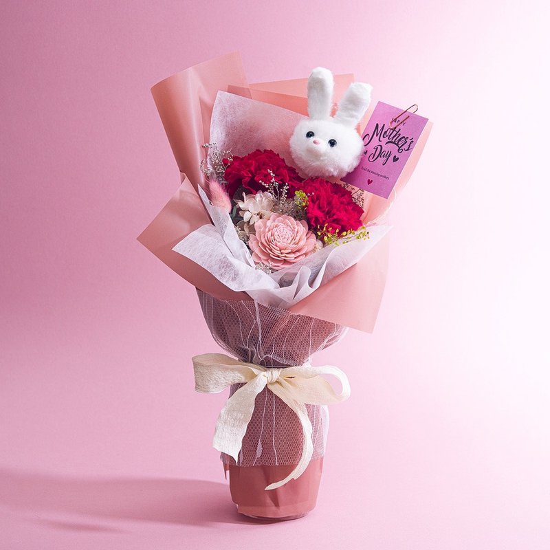 賣萌康乃馨永生花束  乾燥花 索拉花 永生花 母親節 附花瓶 - 乾燥花/永生花 - 植物．花 