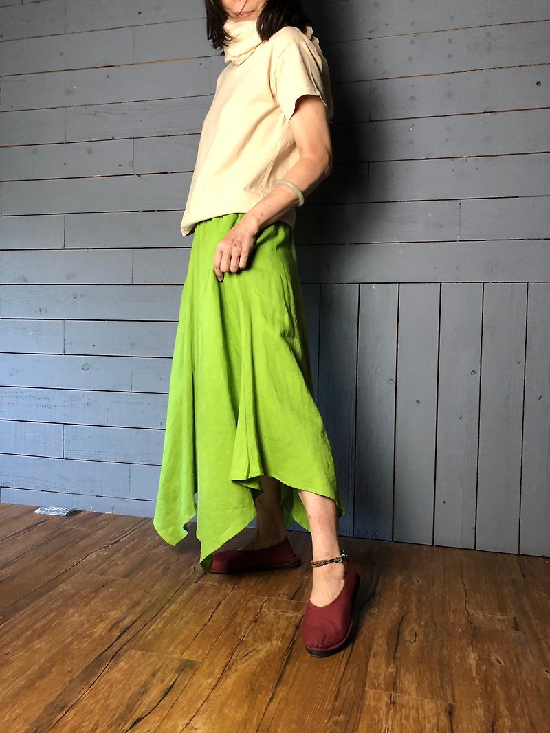 Women cotton Linen dress green - กระโปรง - ผ้าฝ้าย/ผ้าลินิน สีเขียว