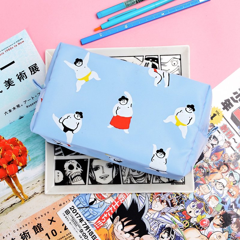 Tokyo Impression Theme Makeup Bag / Sundries Bag / Storage Bag -- Sumo Hand - กระเป๋าเครื่องสำอาง - ไนลอน สีน้ำเงิน