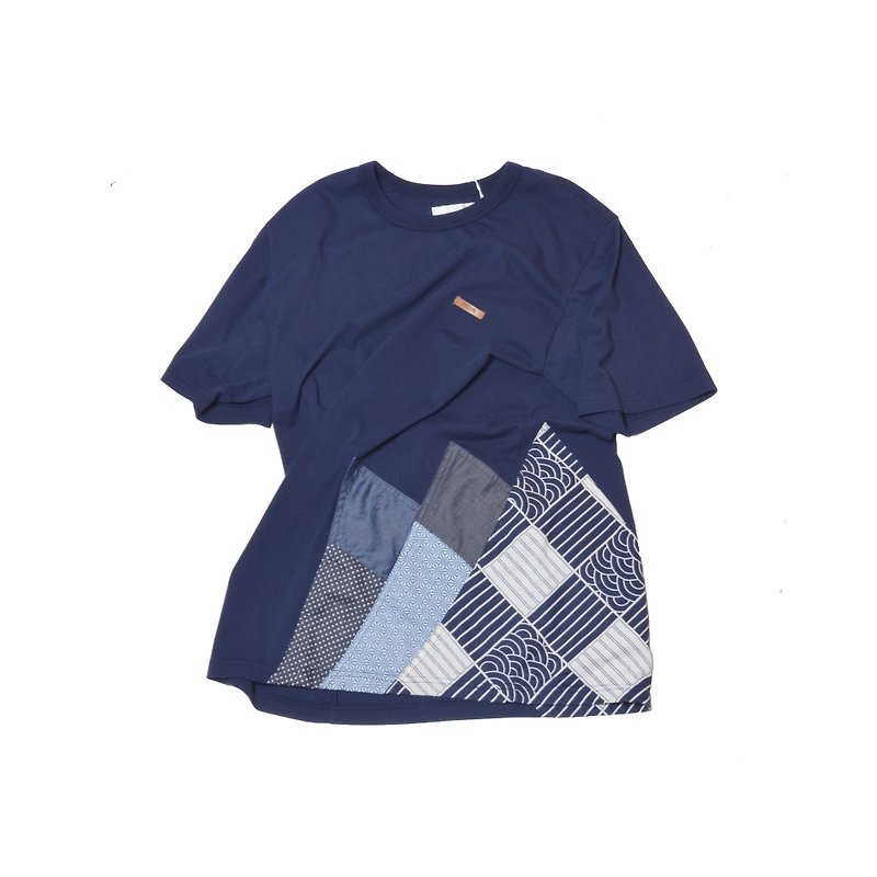 oqLiq - Root – Mountain wave 山浪T-shirt (深藍) L - 男 T 恤 - 棉．麻 藍色