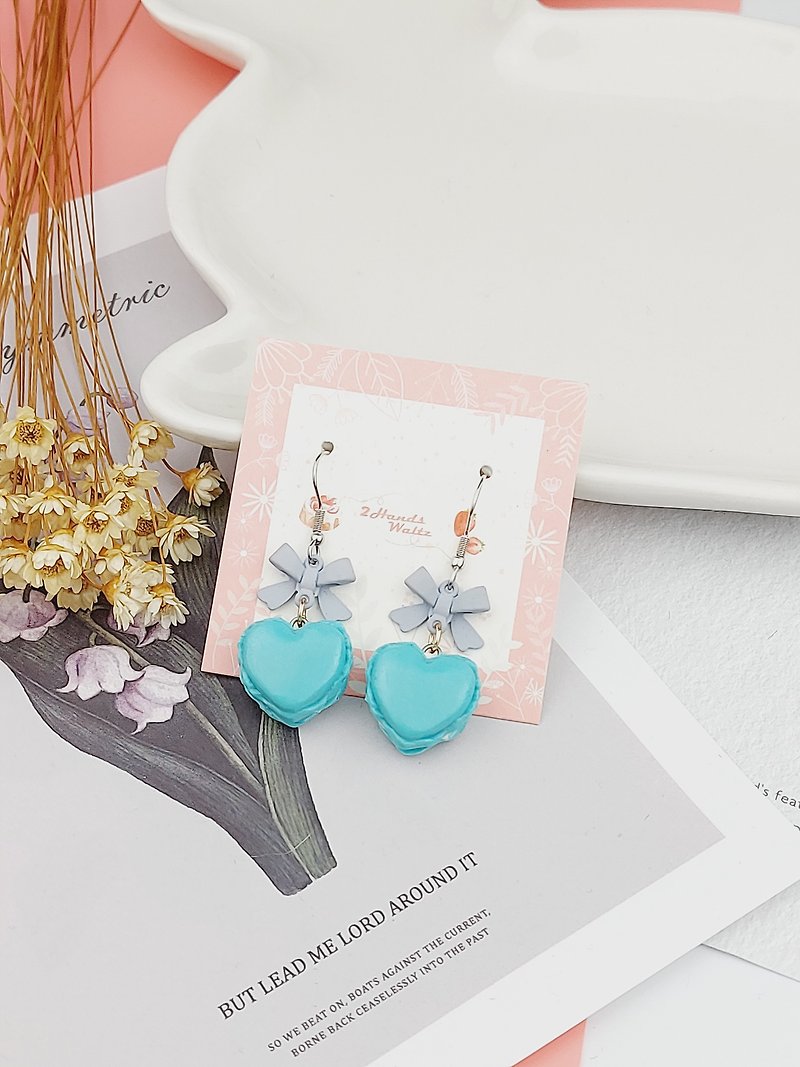 Sweet heart-shaped macaron earrings-ear pins/earrings - ต่างหู - ดินเหนียว สีน้ำเงิน