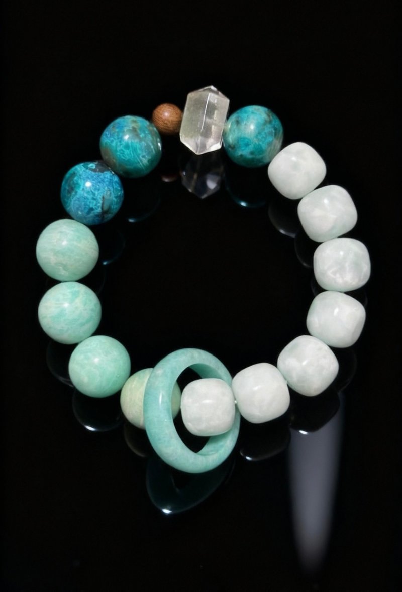 Crystal.EAA デザインブレスレット 青川環叙 アマゾナイト クリソコラ サンダルウッド グリーンファントム - ブレスレット - 翡翠 グリーン