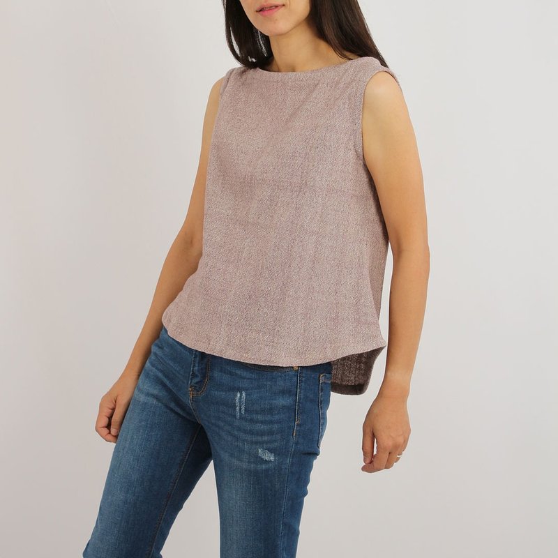 Cotton Hemp Boat Neck Blouse, Purple - 女上衣/長袖上衣 - 棉．麻 紫色