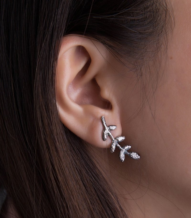 Antique Leaf Silver Earrings - Ear Needles - ต่างหู - โลหะ สีเทา