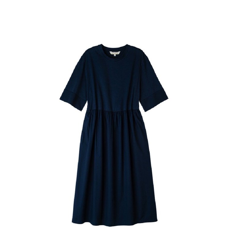 Earth Tree fair trade -- organic cotton round neck dress (dark blue) - ชุดเดรส - ผ้าฝ้าย/ผ้าลินิน 