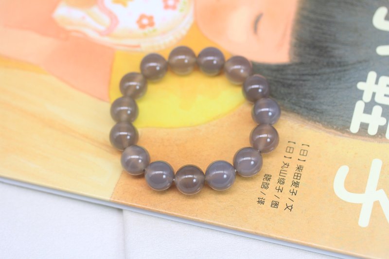 [Agate Bracelet] Natural gray agate round Buddhist beads boutique bracelet bracelet men's gift - Bracelets - Jade Gray