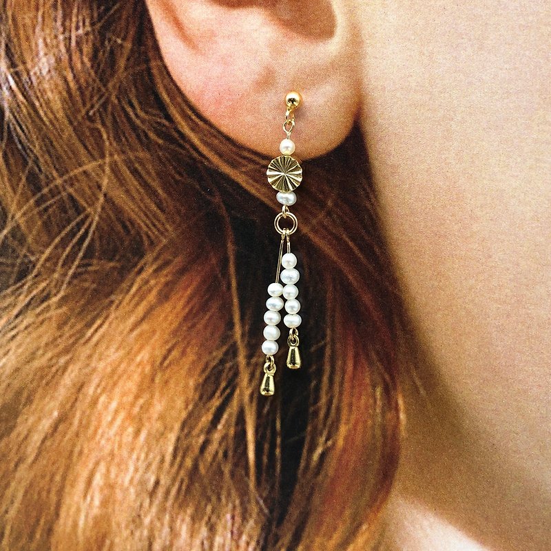 Japanese Style Pearls 925 Silver Earrings 【Valentines Day】【Lucky No. 5 Earrings】 - Earrings & Clip-ons - Pearl Gold