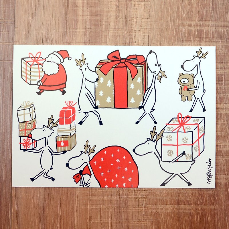 聖誕卡-2018聖誕老人與麋鹿日常明信片10號: 聖誕禮物 - 卡片/明信片 - 紙 紅色