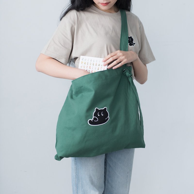 Bags-My posture standard embroidery large bag (2 colors) - กระเป๋าแมสเซนเจอร์ - ผ้าฝ้าย/ผ้าลินิน สีเขียว