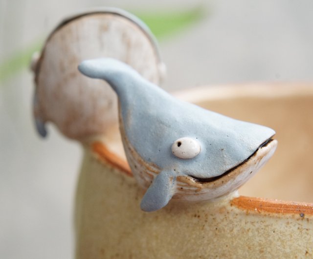 クジラデザインのテラコッタ鉢 クジラの鉢、手作り陶器、サボテン、盆栽、テラコッタ