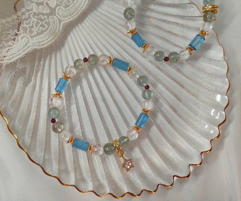 Pingting Weiai-Natural unheated fine brushed topaz, natural aquamarine - Bracelets - Crystal 