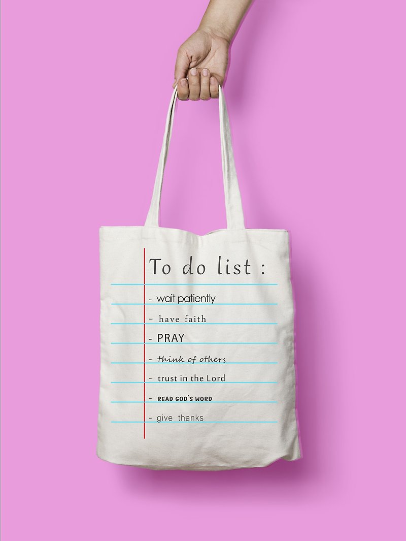 To Do List bible inspired tote bag   To Do List基督徒布袋 - กระเป๋าถือ - ผ้าฝ้าย/ผ้าลินิน ขาว