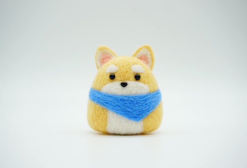 Wool felt mouth water Shiba Inu Akita dog Chai Chai home decoration bag pendant car decoration key ring brooch - ของวางตกแต่ง - ขนแกะ สีเหลือง