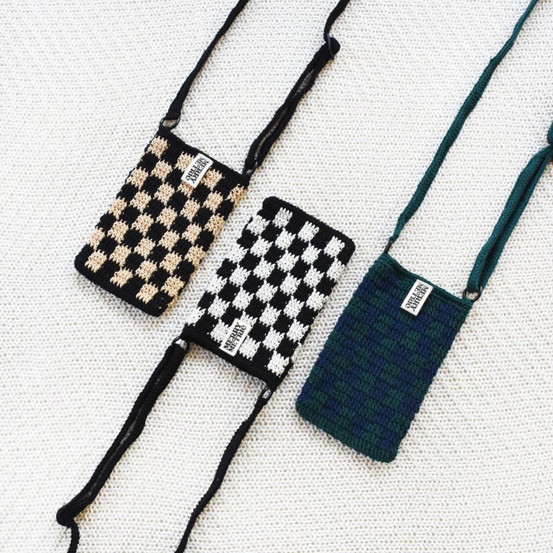 Checker Crochet Phone Bag Autumn Color - 手提包/手提袋 - 棉．麻 多色