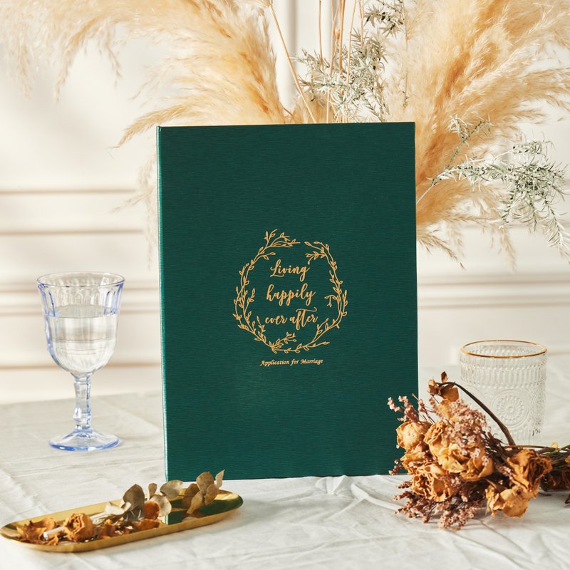春之頌－翡翠綠精裝結婚書約夾+自選燙金書約 - 結婚書約 - 紙 綠色