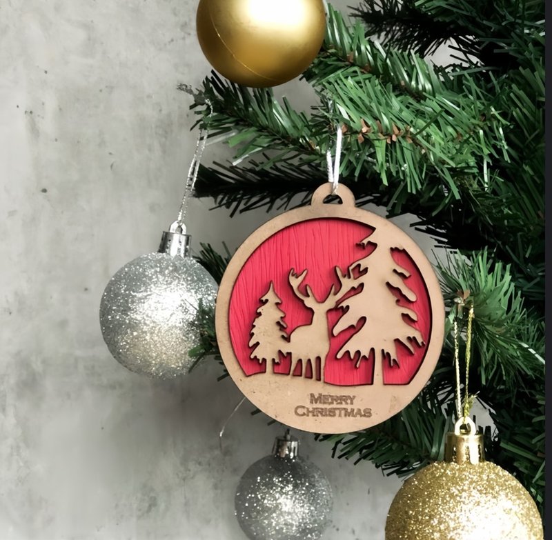 Christmas wood carving decoration Christmas pendant decoration Christmas tree hollow - ของวางตกแต่ง - ไม้ 