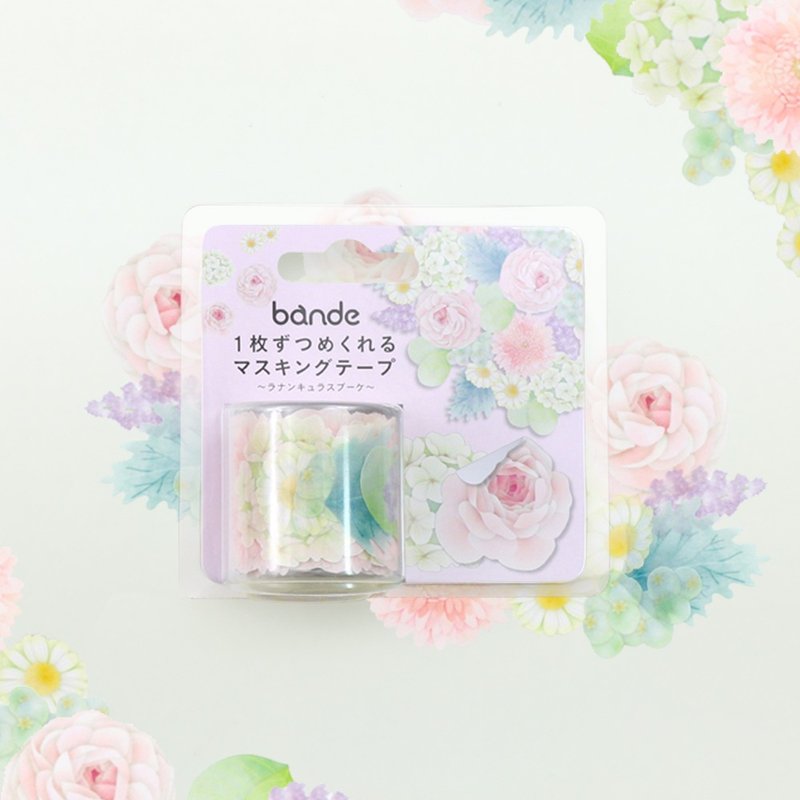 日本 bande 法式浪漫-波斯毛茛花束 和紙膠帶貼紙捲 - 紙膠帶/和紙/PET - 紙 多色
