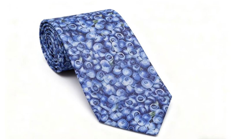 蓝莓印花领带原创面料限量手工定制 - 領帶/領帶夾 - 棉．麻 藍色