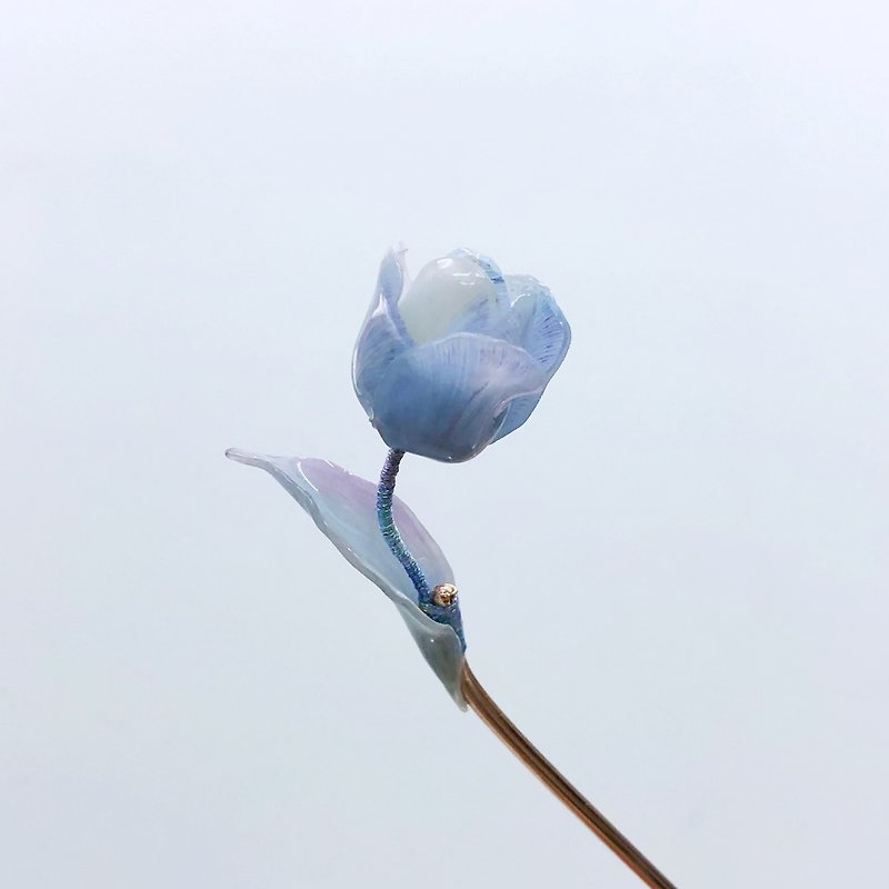 【若桑】Tulips。冰雪國度。精靈系。一朵鬱金香。髮簪。 - 髮夾/髮飾 - 樹脂 藍色