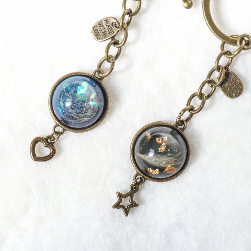 【Pet Hair】Round keychain. Vast Universe & Secret Ocean & Pearlescent Fritillary I Resin Glue - ที่ห้อยกุญแจ - เรซิน 