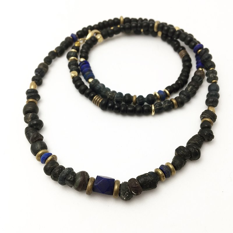 Lapis lazuli old glass bracelet necklace dual-use - สร้อยคอ - กระจกลาย 