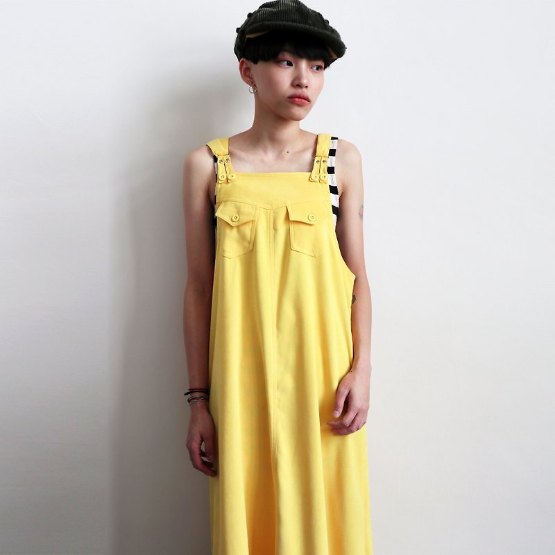 Pumpkin Vintage. Vintage suspenders dress - ชุดเดรส - เส้นใยสังเคราะห์ สีเหลือง