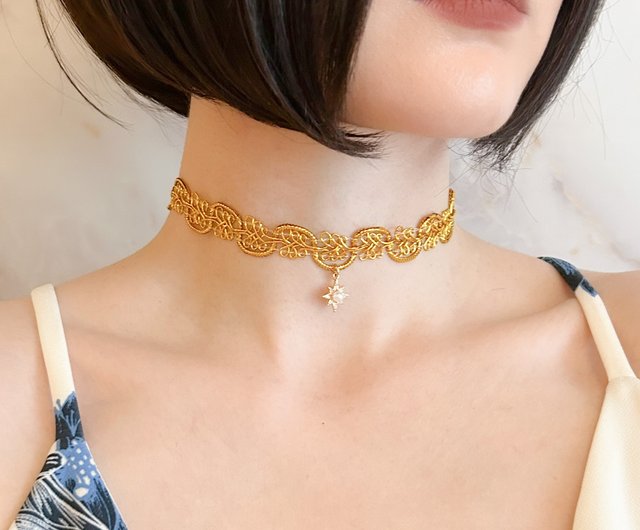 フロッキーチョーカーOP♡ ゴールド / 惑星の女神 / 星とパールのゴールドブレードの