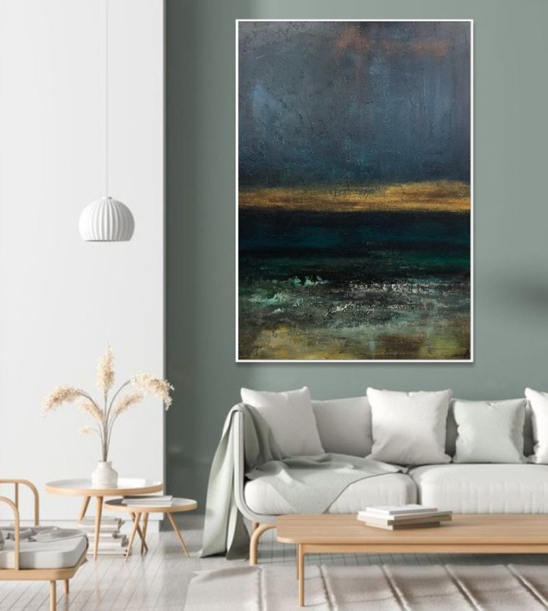 Large Abstract Green And Blue Paintings On Canvas Acrylic Ocean Painting - 壁貼/牆壁裝飾 - 壓克力 藍色
