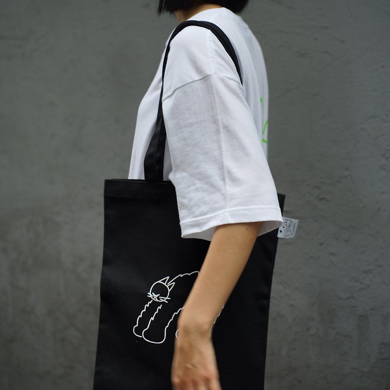 Mori Cat Canvas Bag - กระเป๋าถือ - ผ้าฝ้าย/ผ้าลินิน 