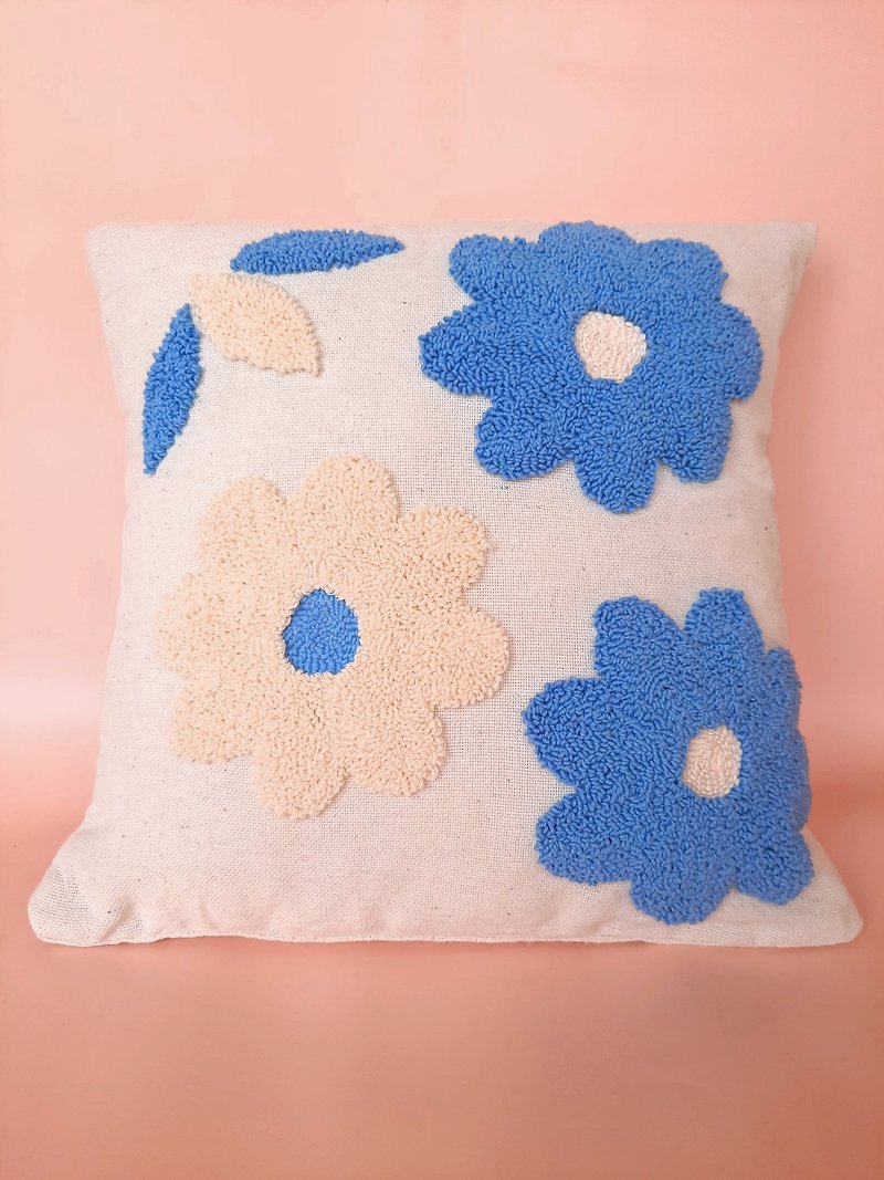 棉．麻 枕頭/抱枕 藍色 - 花卉圖案裝飾枕套