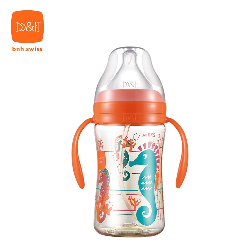 b&h 寬口徑PPSU矽膠奶樽 270ml配吸管重力球 (海馬) - 奶瓶/奶嘴 - 其他材質 透明