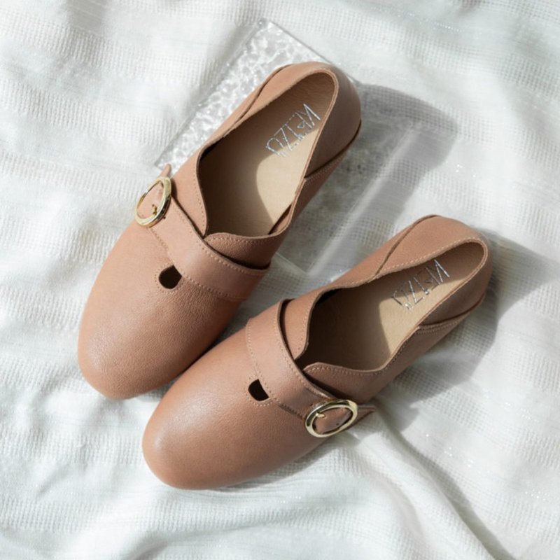 Yuguang Super Soft Devil's Felt Lambskin Doll Shoes Second Generation | Milk Tea | Taiwan Genuine Leather Handmade Shoes M - รองเท้าบัลเลต์ - หนังแท้ สีกากี