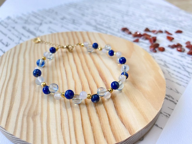 Lapis Lazuli Aquamarine White Moonlight || Relieve stress, soothe feelings, confidence and focus crystal bracelet - Bracelets - Crystal Blue