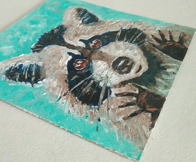 アライグマのオリジナルの絵画、動物のウォールアート、森の絵、野生