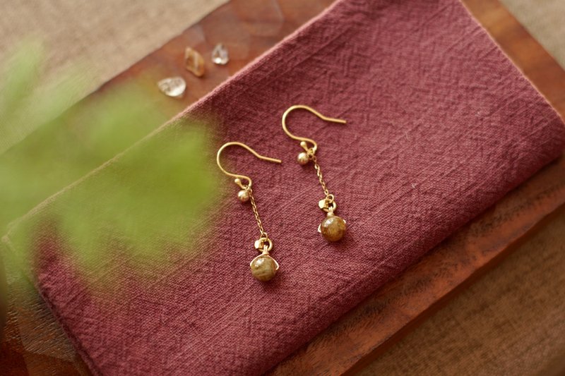 時間之魂【杉玉‧古茶】耳環 - 耳環/耳夾/耳骨夾 - 水晶 金色